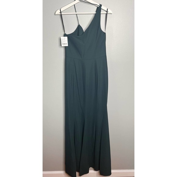 NWT After Six One Shoulder With Strap Cowl-Neck Crepe Maxi Dress Evergreen Sze 6 - Picture 10 of 12